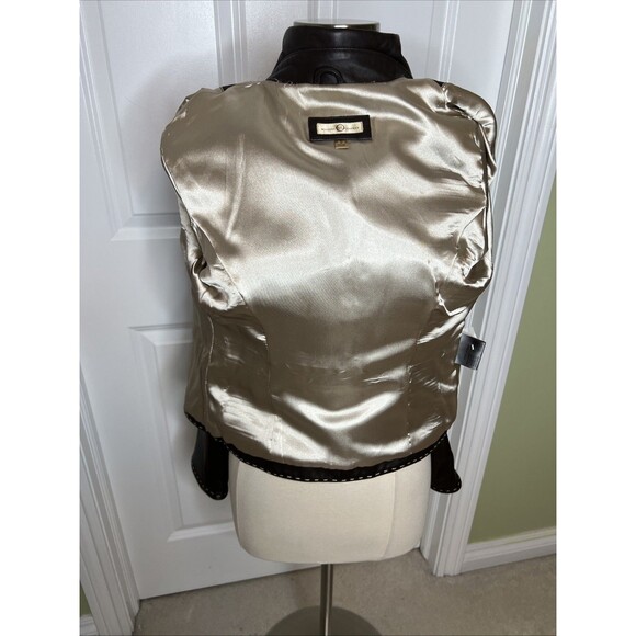 Wilsons Leather Blazer Jacket Brown Retro Piping Whipstitch Structured S Vintage - Picture 11 of 16